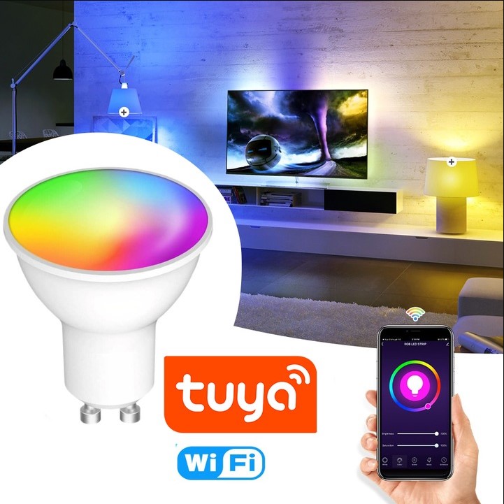 Żarówka LED GU10 RGB CCT + Biały WiFi TUYA SMART inteligentna halogenowa Moc 5 W