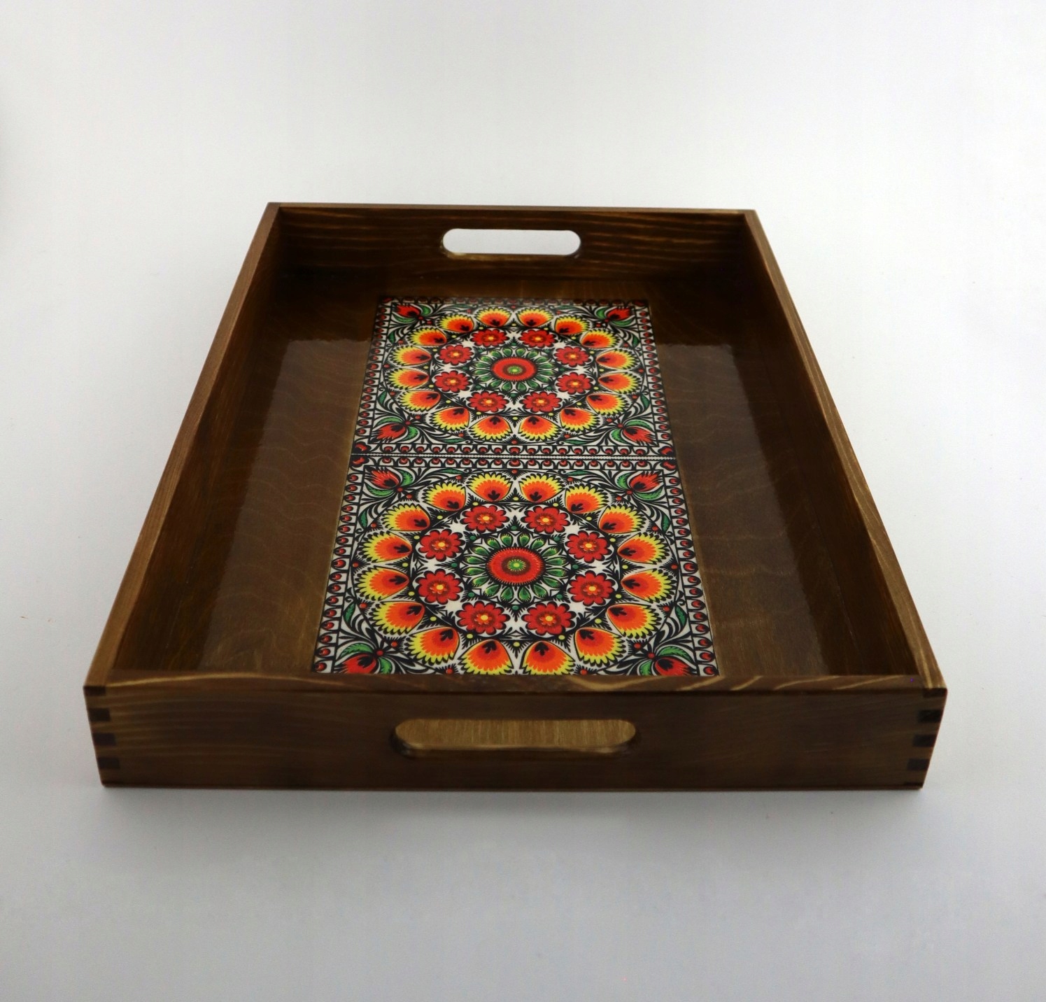 Dřevěný praktický tác, Velký hnědý tác, podložka Folk