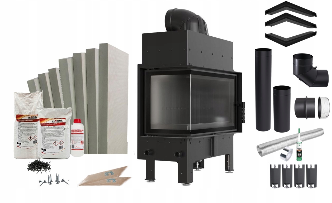 Komínová Vložka Ocelová Floki M Levá Černá Eko Rohová 10kW Zabudovaná Skamol