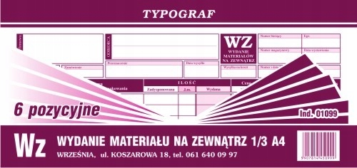 

Wydanie materiału na zewnętrz Wz 1/3 A4 Typograf