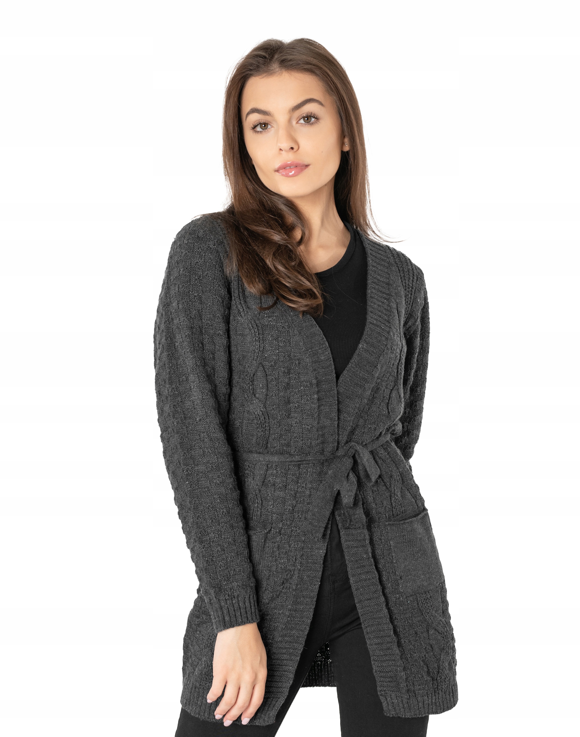 

Długi Sweter Damski Kardigan Narzutka Pasek SD05-1