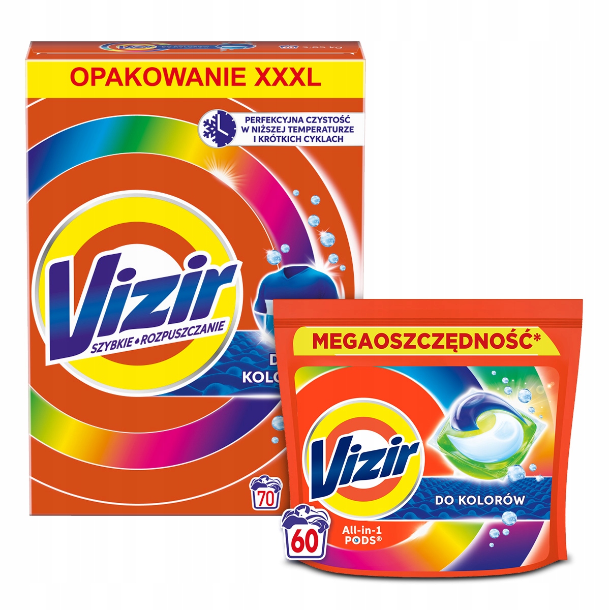 Zestaw do prania kolorowych tkanin Vizir Proszek 70 prań Kapsułki 60 prań