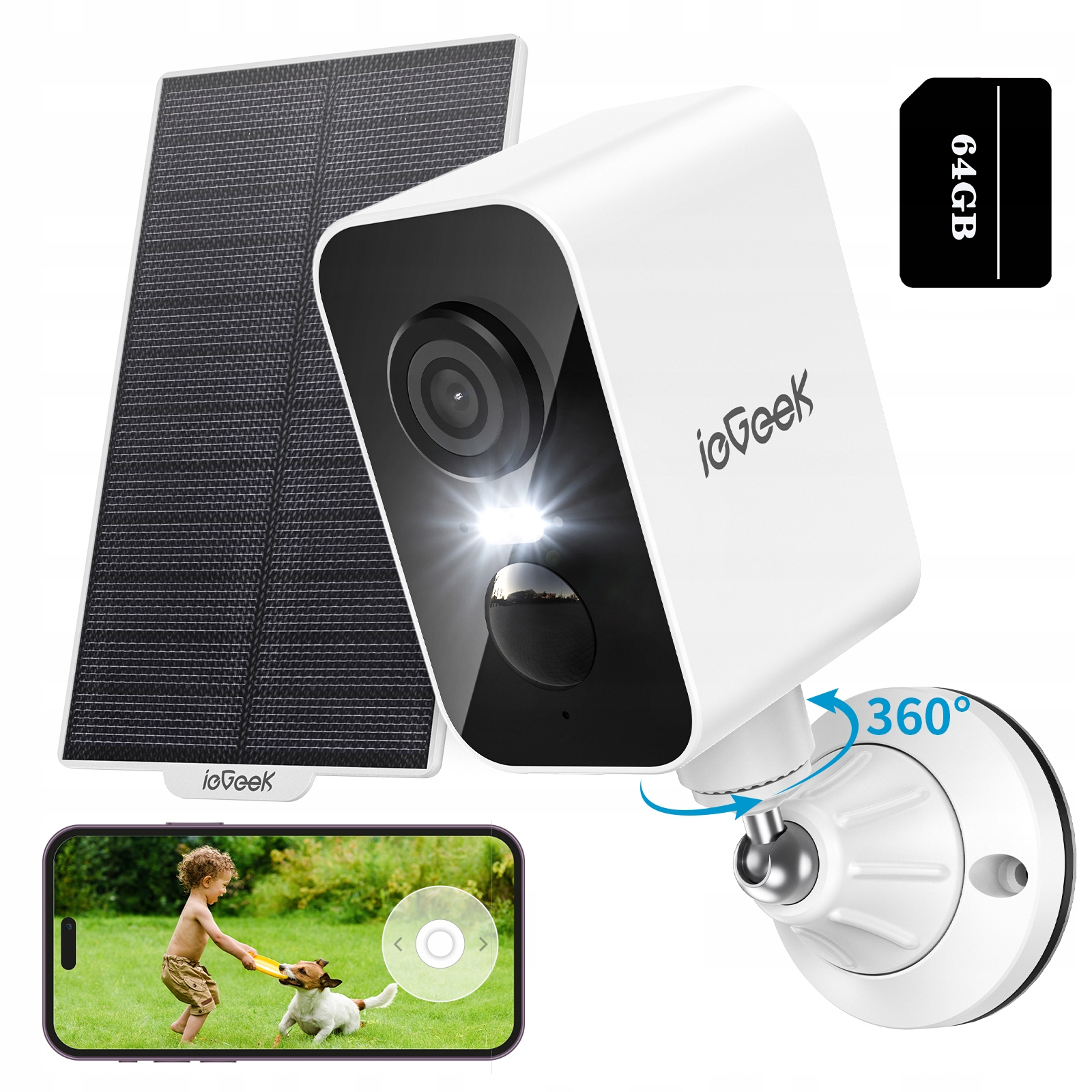 Kamera Solarna Zewnętrzna Obrotowa Ip Wifi 2K Full Hd+ Do Monitoringu 64GB