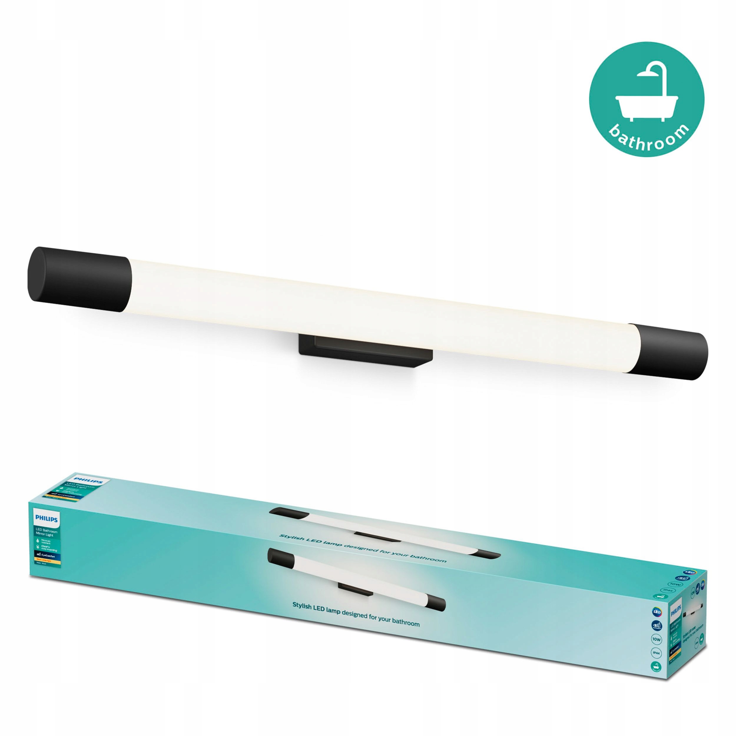 Lampa nad Zrcadlo Led 10W 1500lm 2700K 60cm IP44 Černá Rover Philips