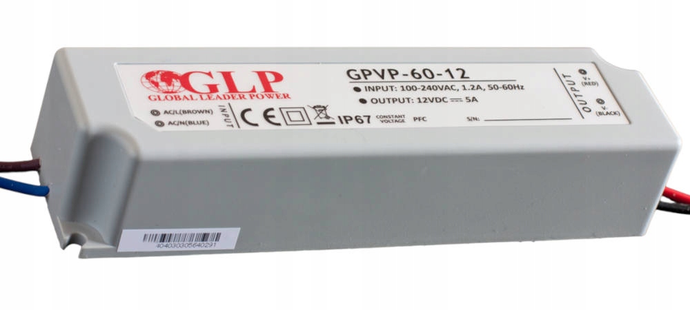 Zasilacz 24V/2.5A, CV, Pfc, IP68 plastic Glp GPVP-60-24N