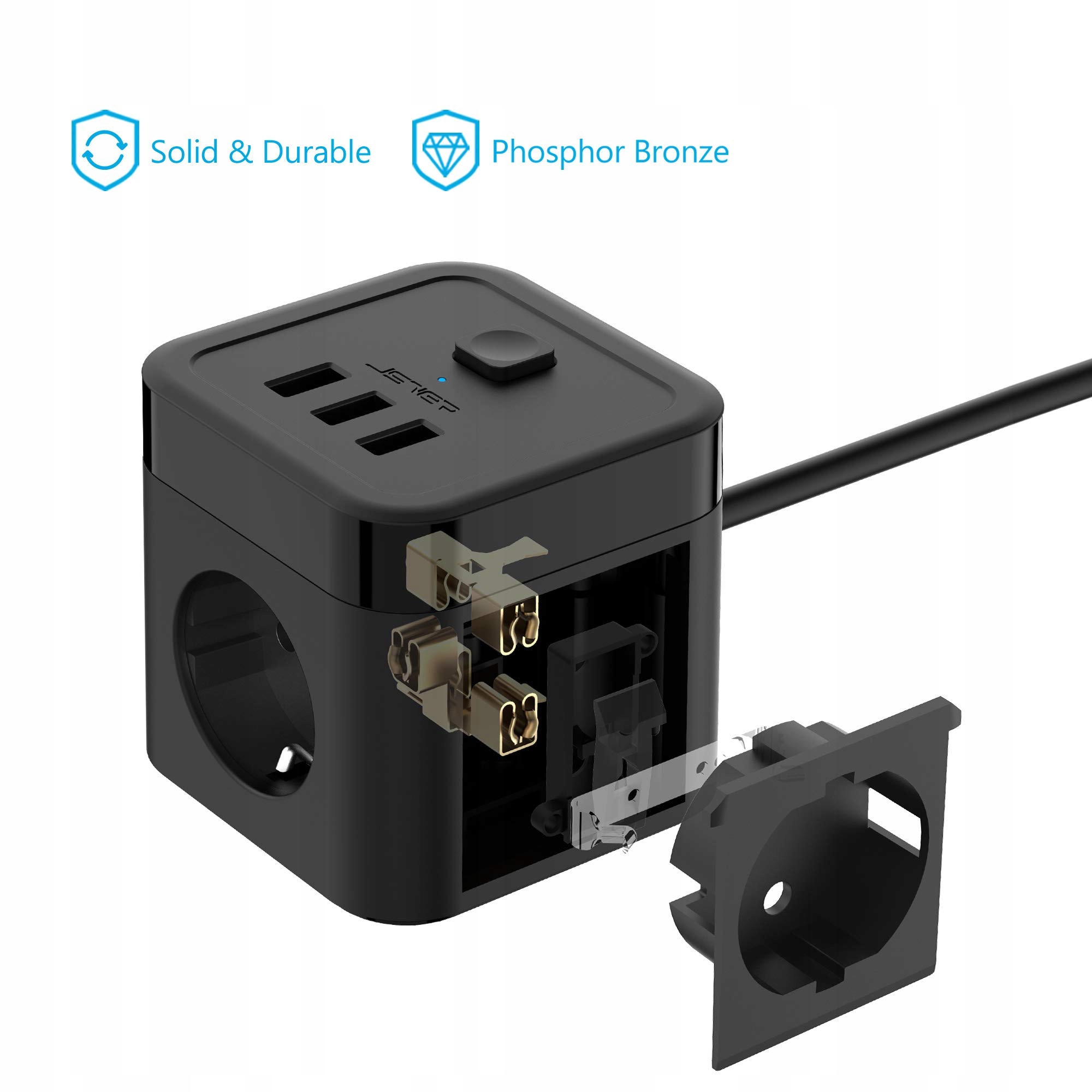 JSVER Przedłużacz Gniazdko Rozgałęźnik USB 6w1 — miniatura 5