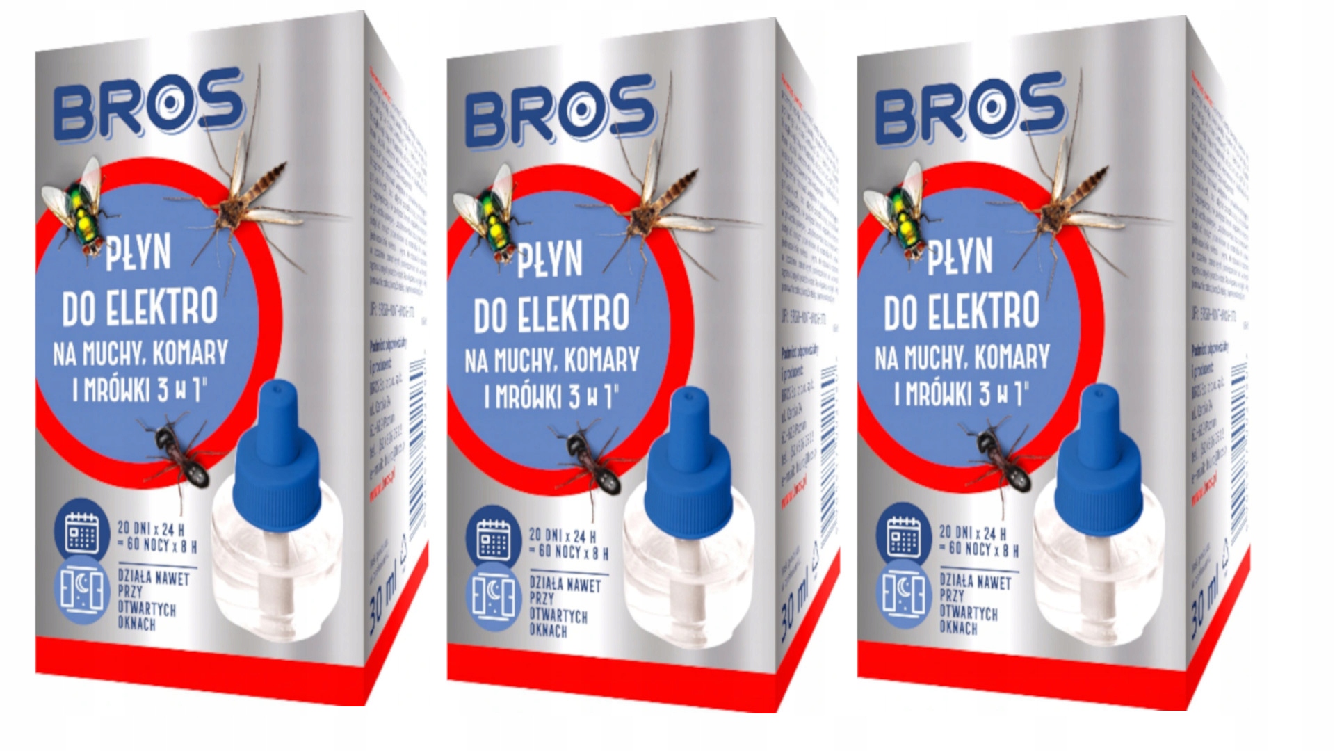 3X BROS PŁYN DO ELEKTROFUMIGATORA MUCHY KOMARY MRÓWKI ZAPAS