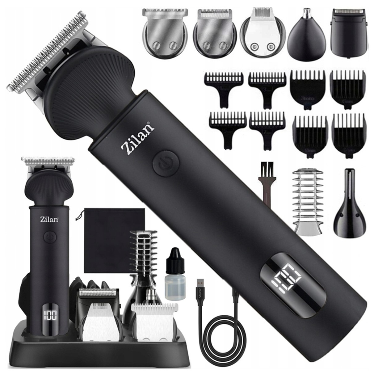 Maszynka Trymer Do Strzyżenia Golenia Włosów Brody Ciała Zestaw Usb 16W1