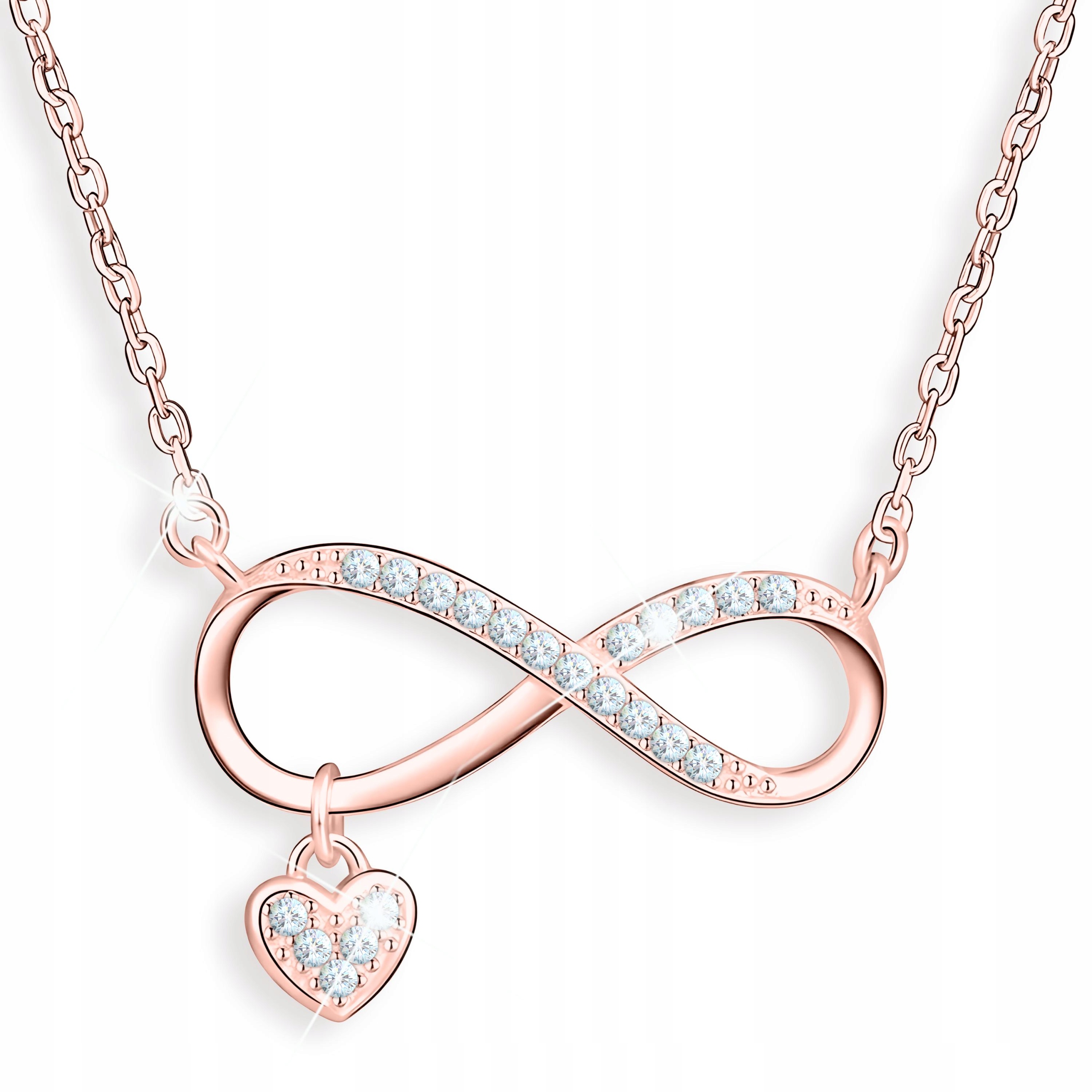 Náhrdelník Pozlacený Nekonečno se srdíčkem Zirkony Srdce Stříbro 925