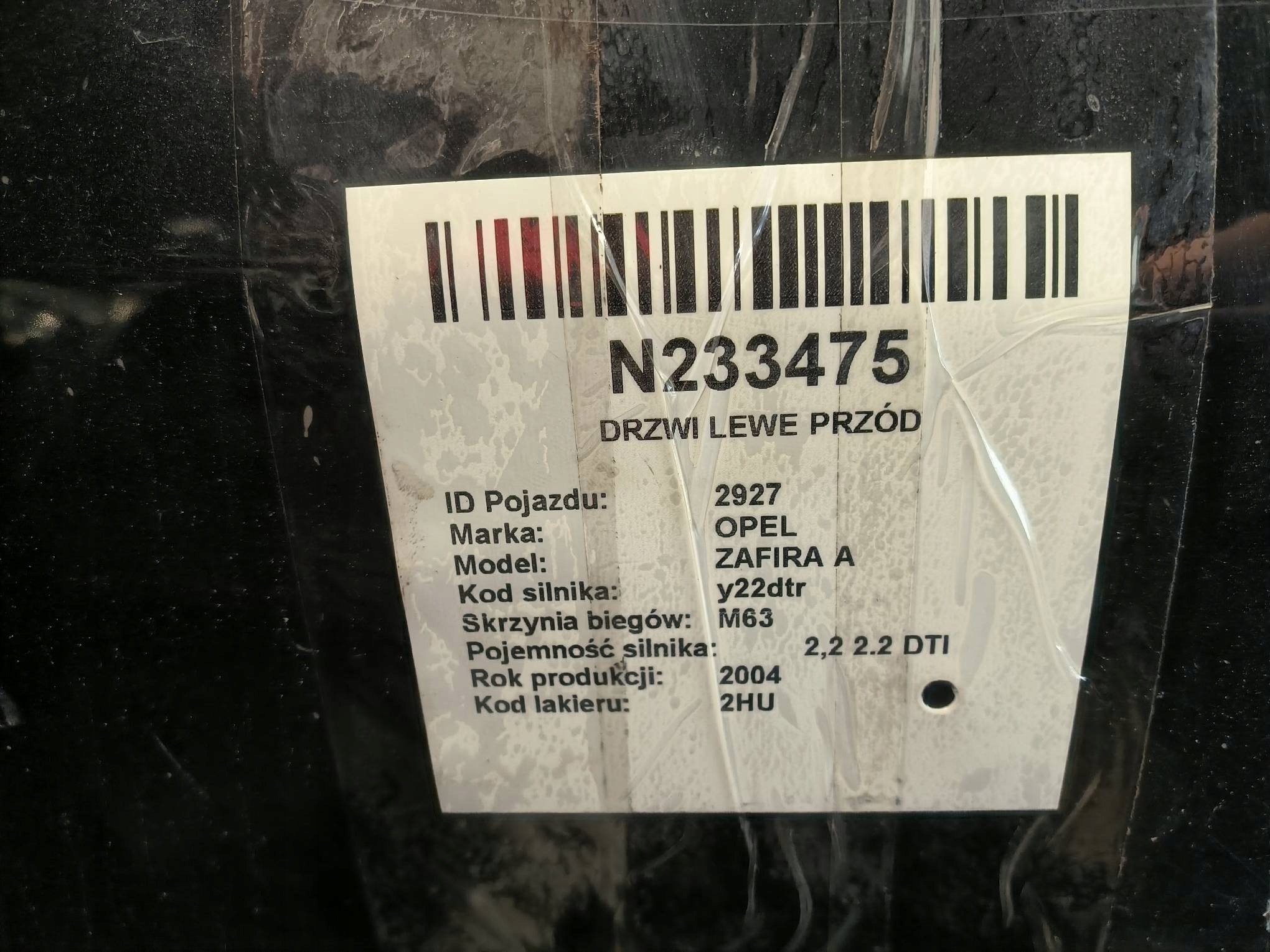 door left front 2HU OPEL ZAFIRA A