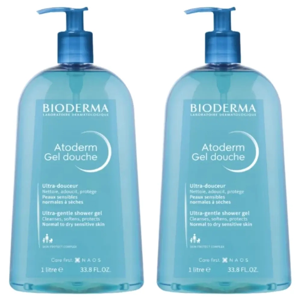2x Bioderma Atoderm Gel Douche Żel pod prysznic i do kąpieli, 1000 ml