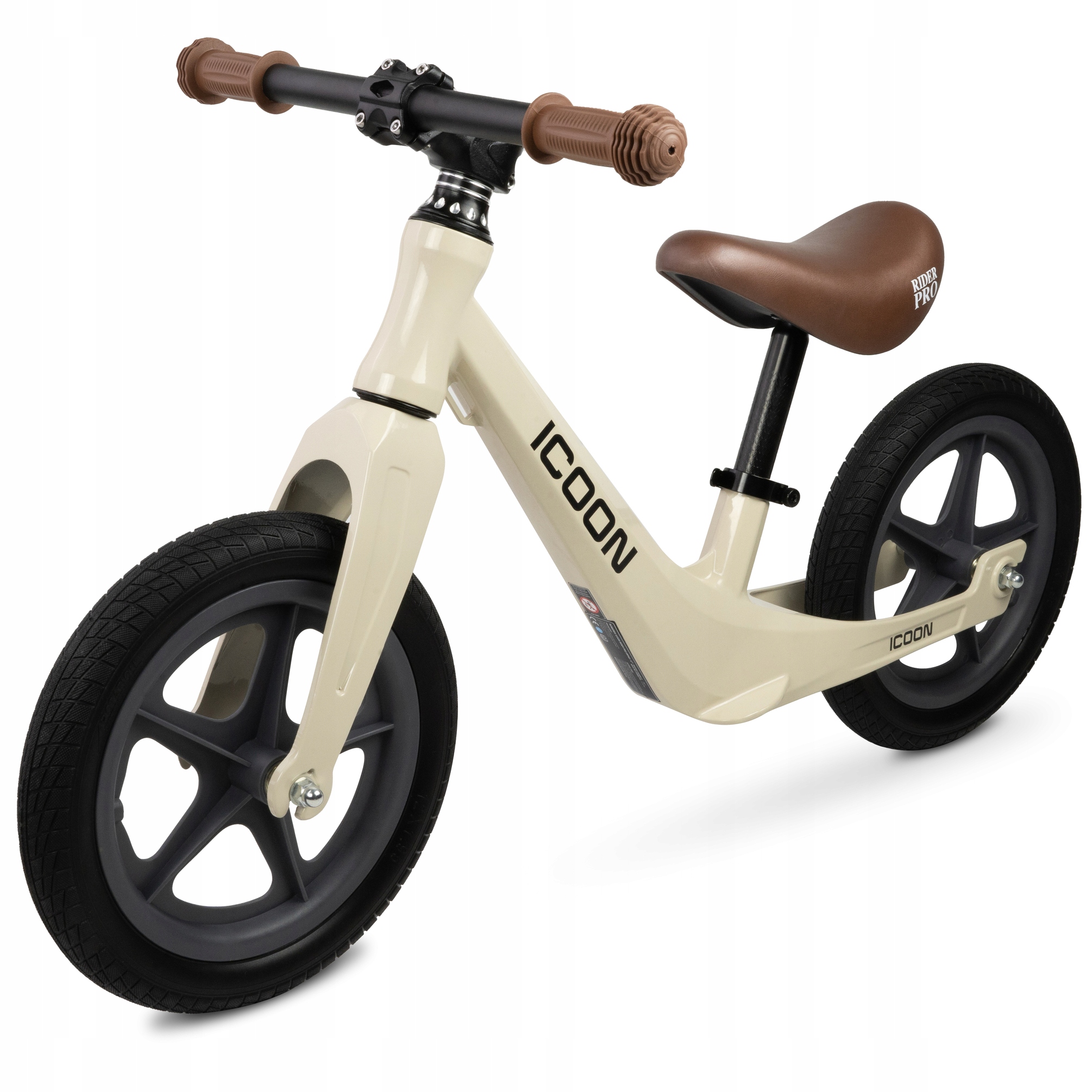 Icoon Rowerek biegowy magnezowy 12” lekki 3,1kg koła Pu dla dzieci 2+ beż