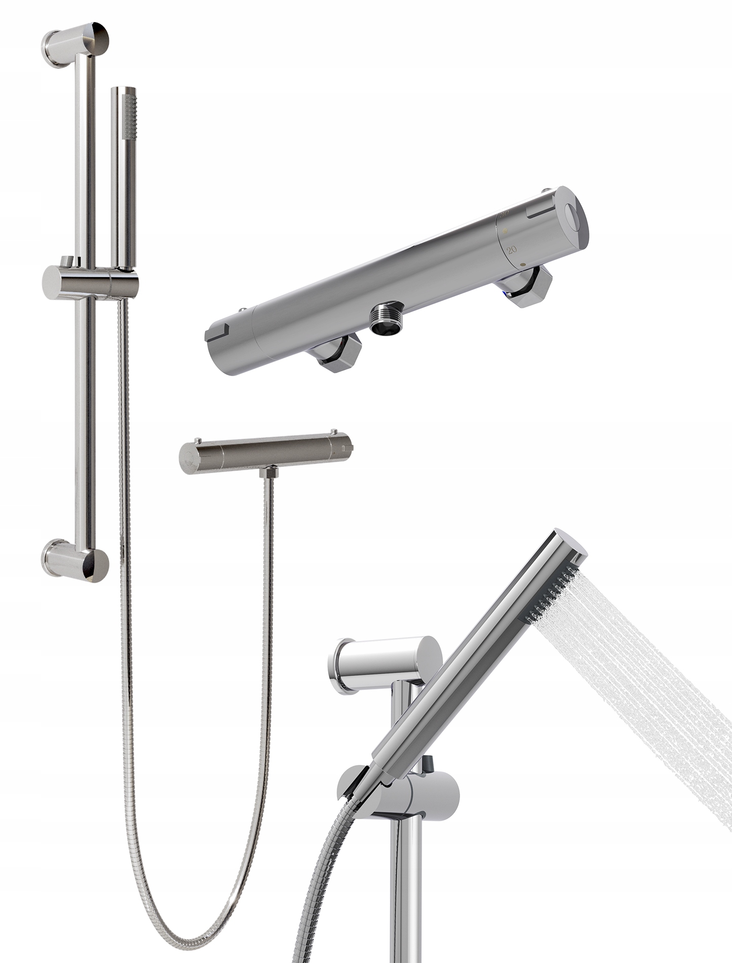 Strieborný Sprchový Set Sprchová Hlavica Kúpeľňa Della Batéria Ripon