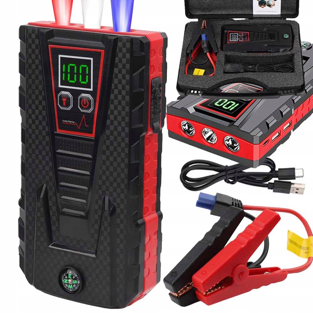 Start Do Auta Booster Baterie Powerbank +2x Usb Svítilna 99800 mAh