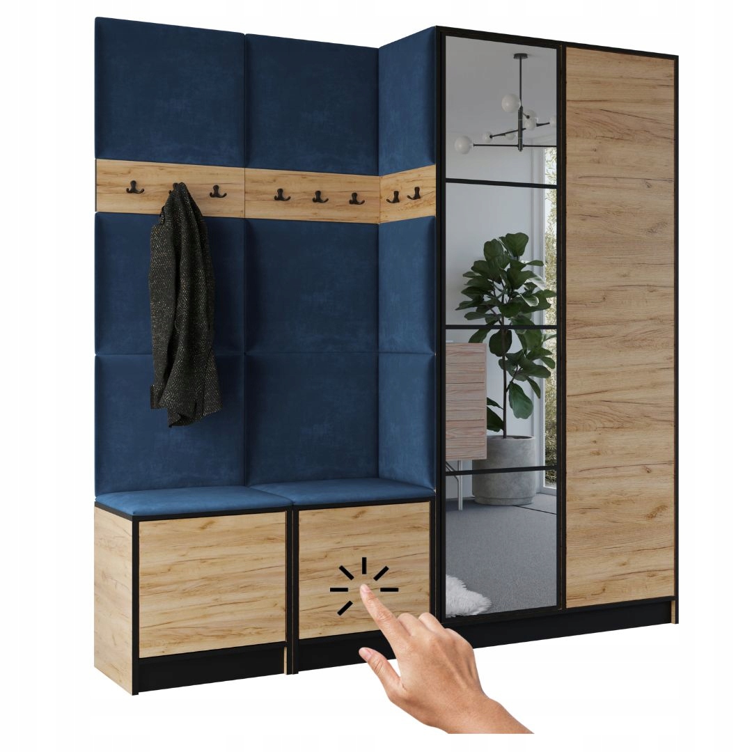 Šatní skříň Costa 21 dub craft zlatý modrá tkanina Vzor 1