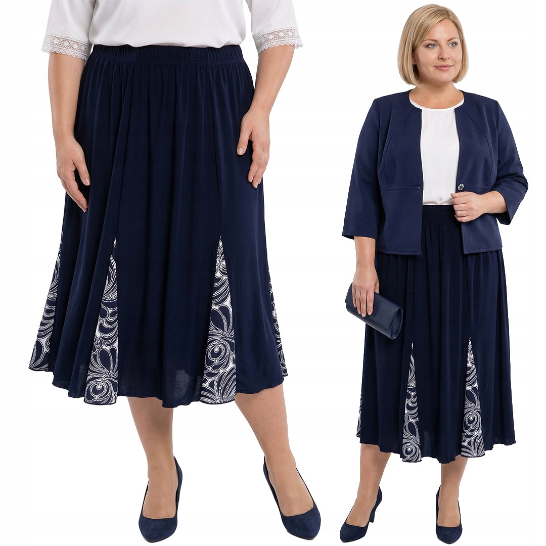 Tmavě modrá sukně s bílým vzorem plus size velikost 52/54
