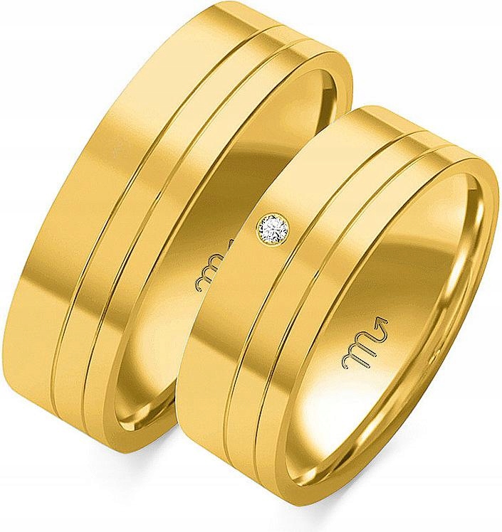 Zlaté snubní prsteny na svatbu pro pár z roku 585, 23 24 25, jedinečná zlatá kolekce