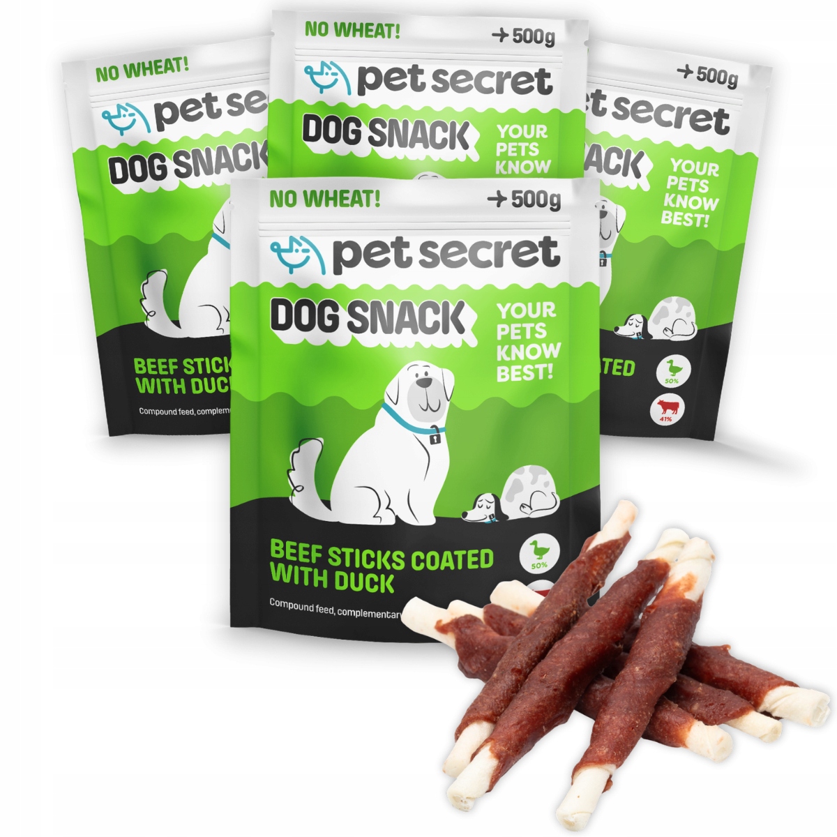 Hovězí tyčinky zalité kachnou 500 g Psí pamlsek Pet Secret Kousátko