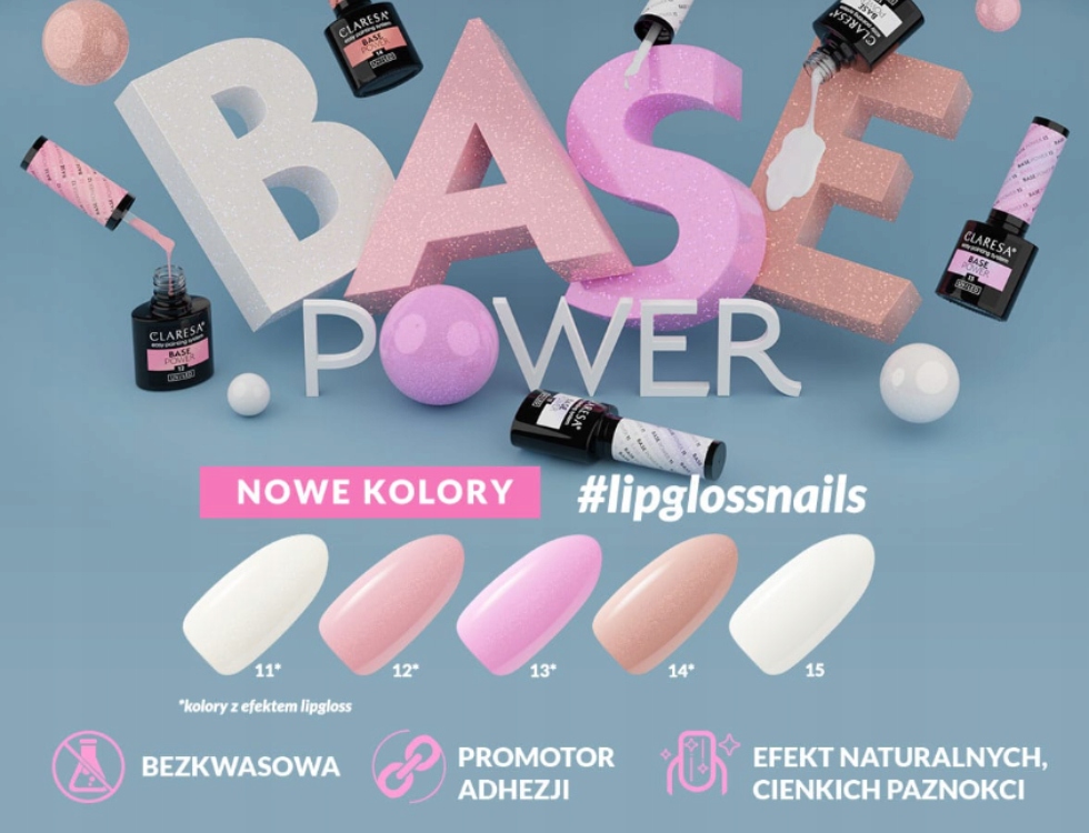CLARESA BAZA BASE POWER BEZKWASOWA BUDUJĄCA 15 MLECZNA PROMOTOR ADHEZJI Pojemność 5 ml