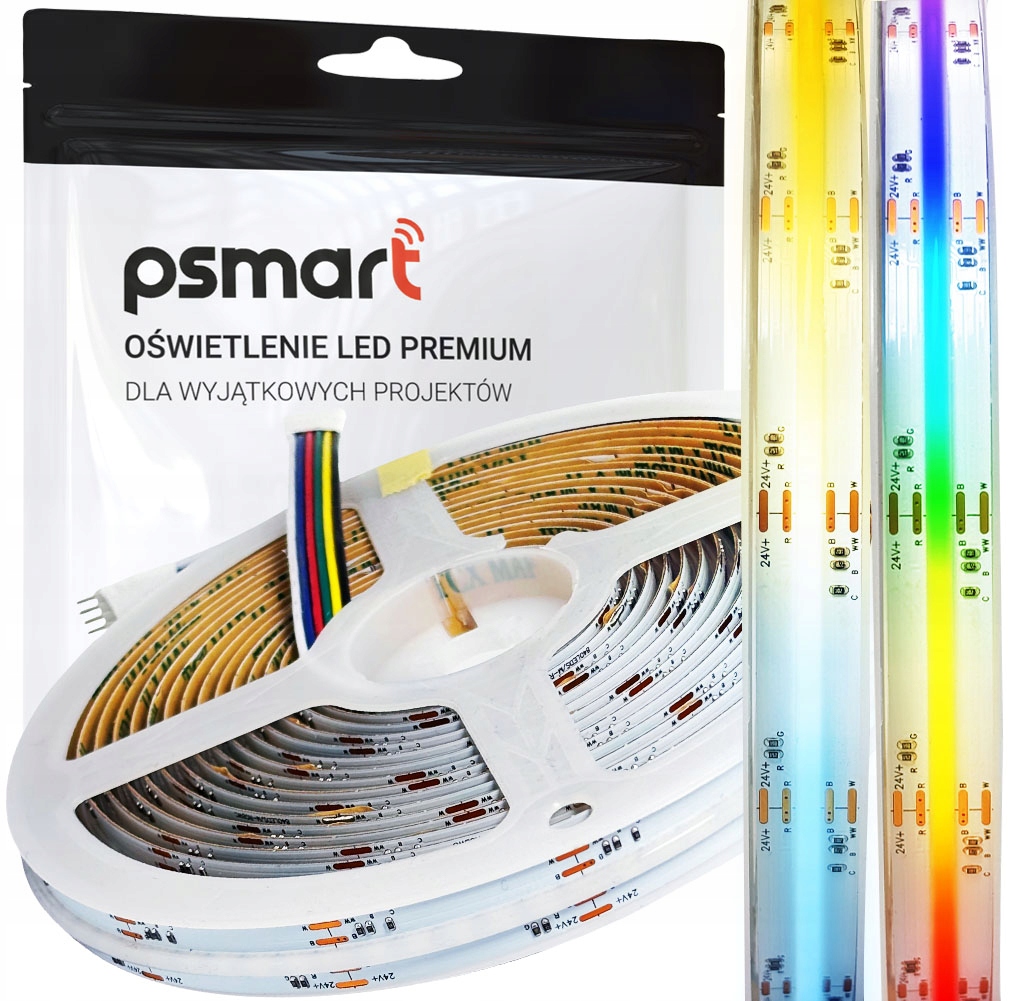 Psmart Taśma Pasek Neon Linia Led Cob 24V Rgb+cct IP20 12mm 840led/m 5m