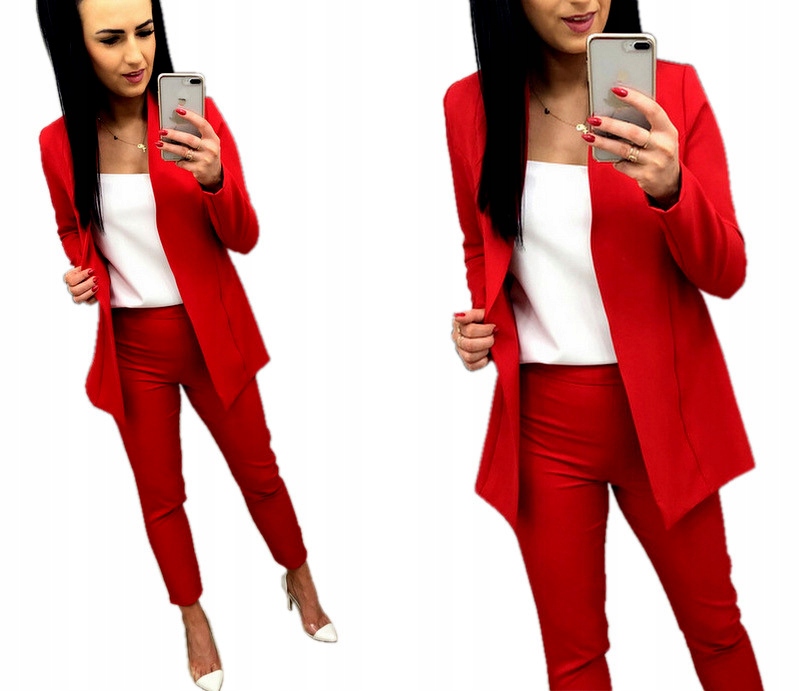 GARNITUR DAMSKI marynarka spodne GRANATOWY L Kolor wielokolorowy