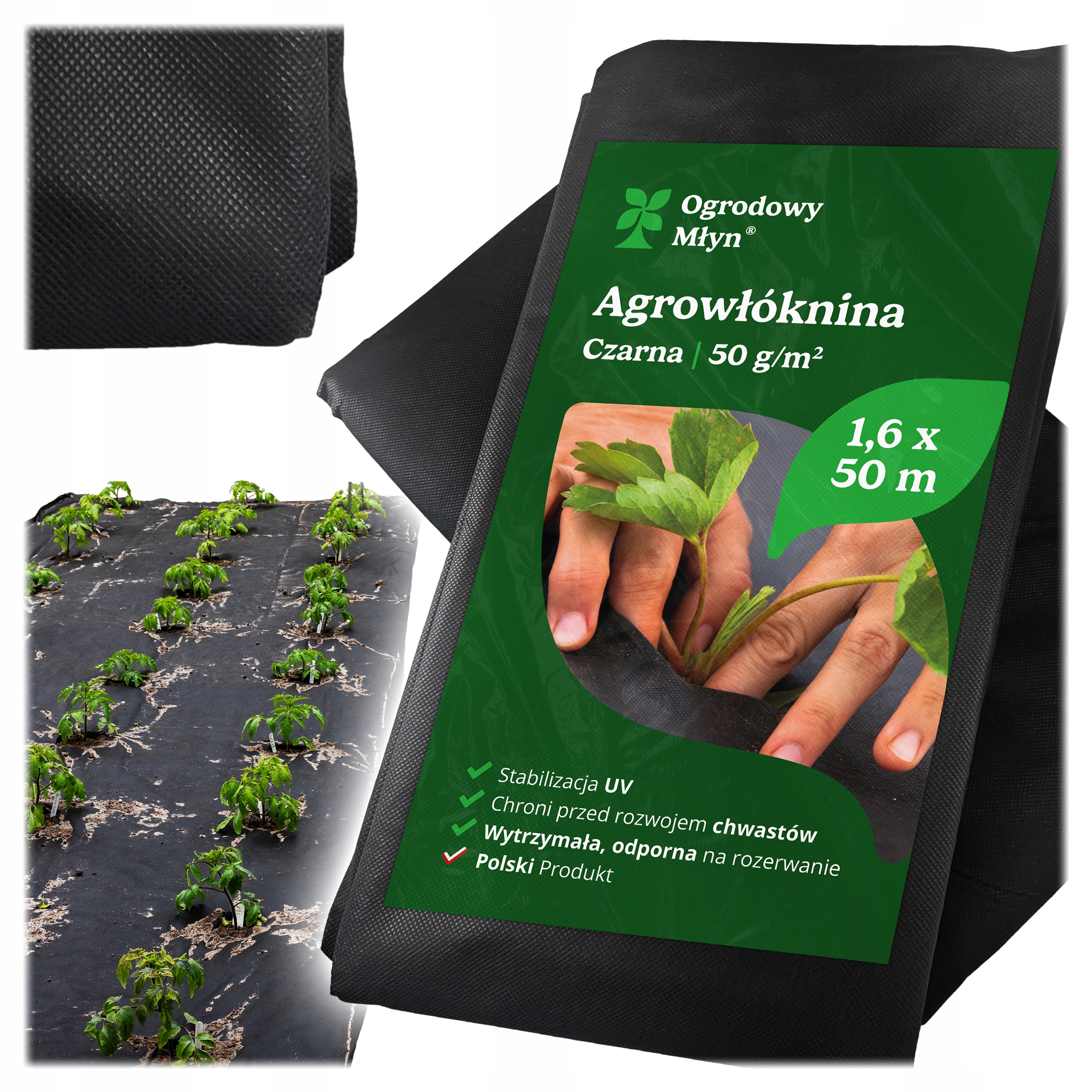 Agrowłóknina czarna do Truskawek Pod Tuje Przeciw Chwastom 1,6x 50m 50g