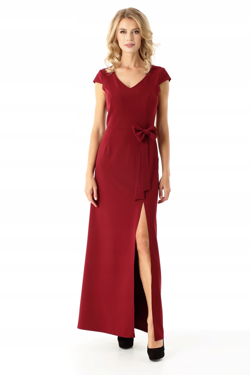 Dlouhá elegantní šaty s rozparkem a mašličkou, velikost M