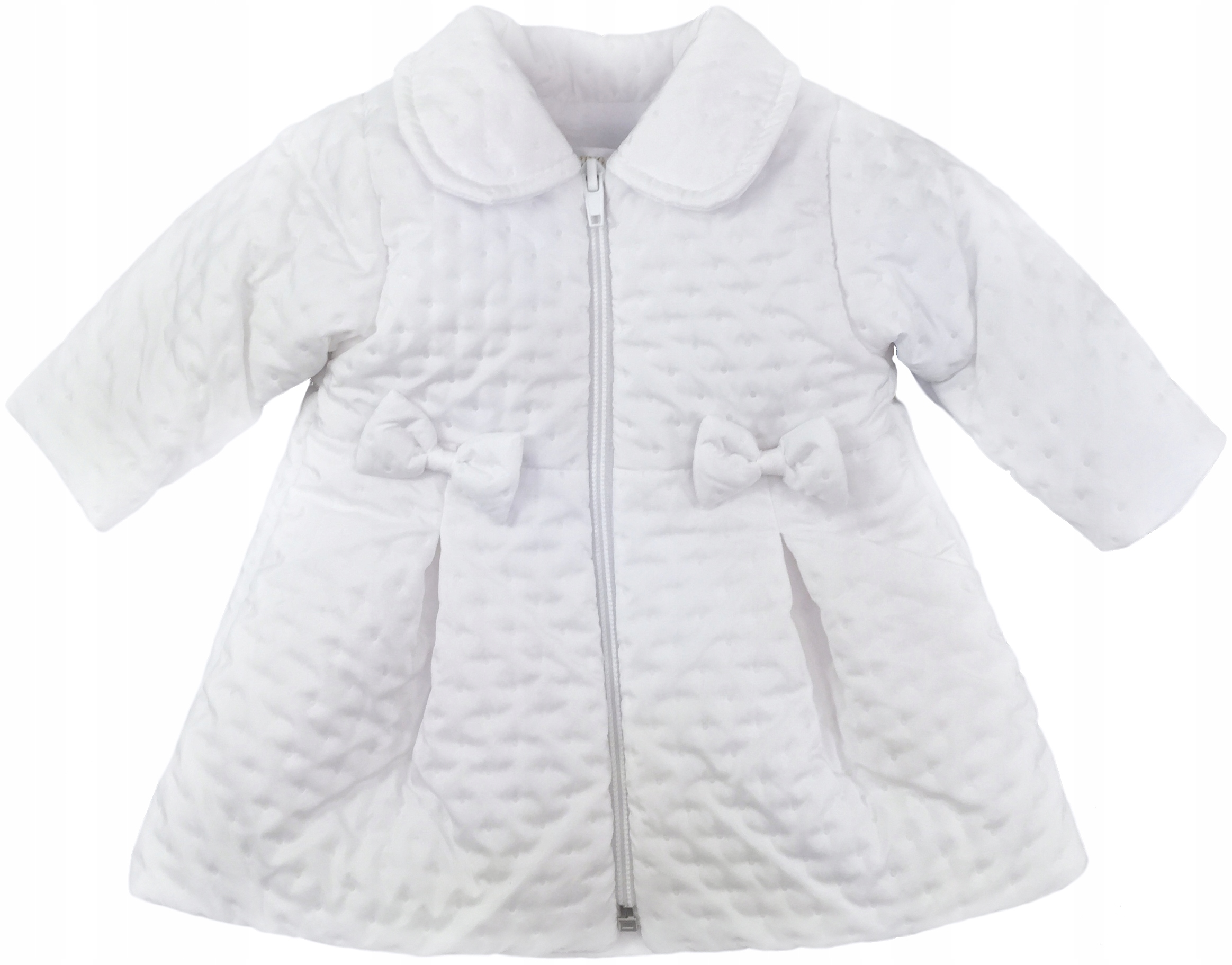 

Płaszczyk biały pikowany kokardki do Chrztu 80 cm