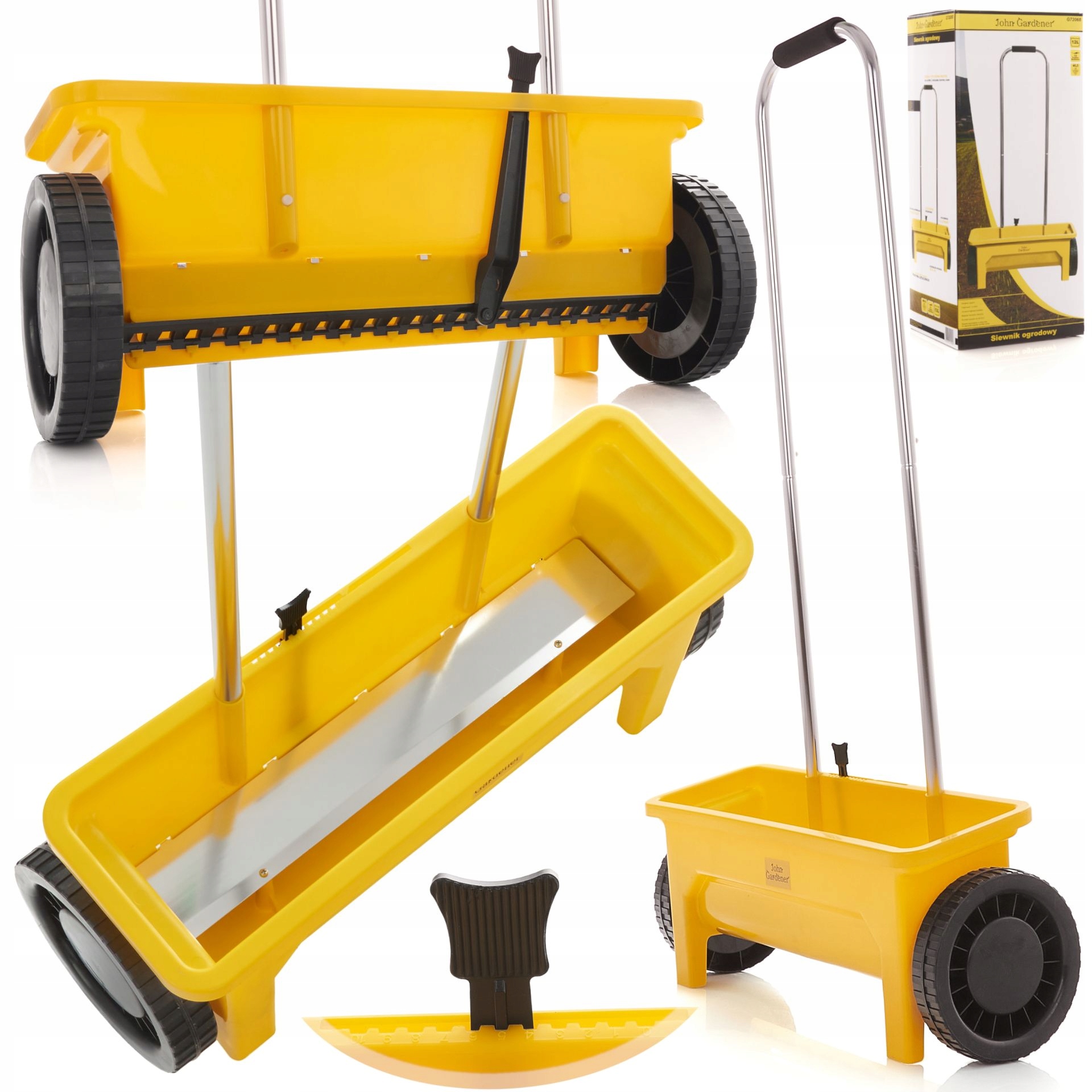 Siewnik Ogrodowy 12l Rozsiewacz Trawy Nawozu Piasku Nasion Z Regulacją 46cm