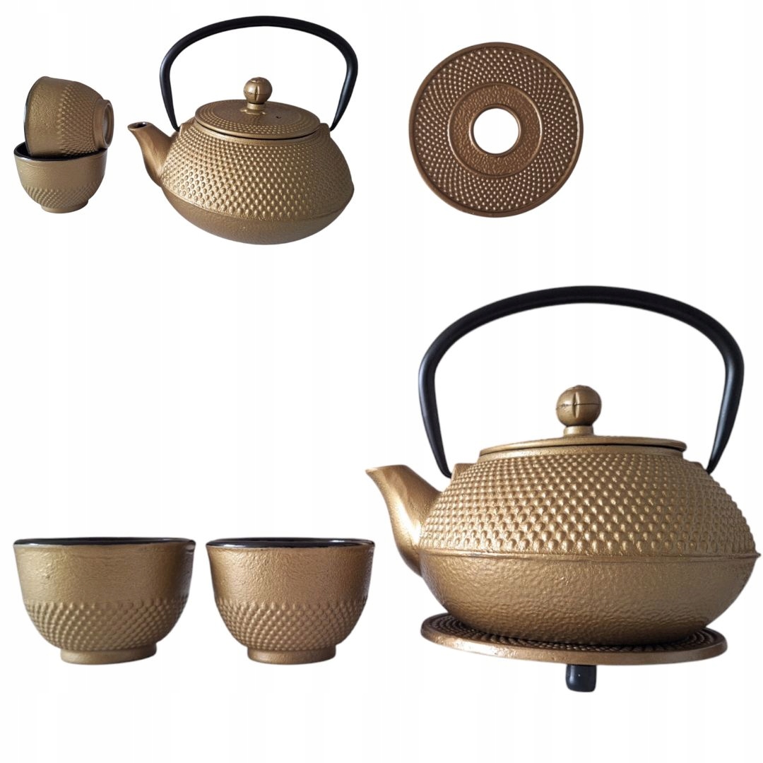 Konvice Litinová 0,8L +2 Šálky Podložka Sítko Na Louhování Čaje Na Čaj