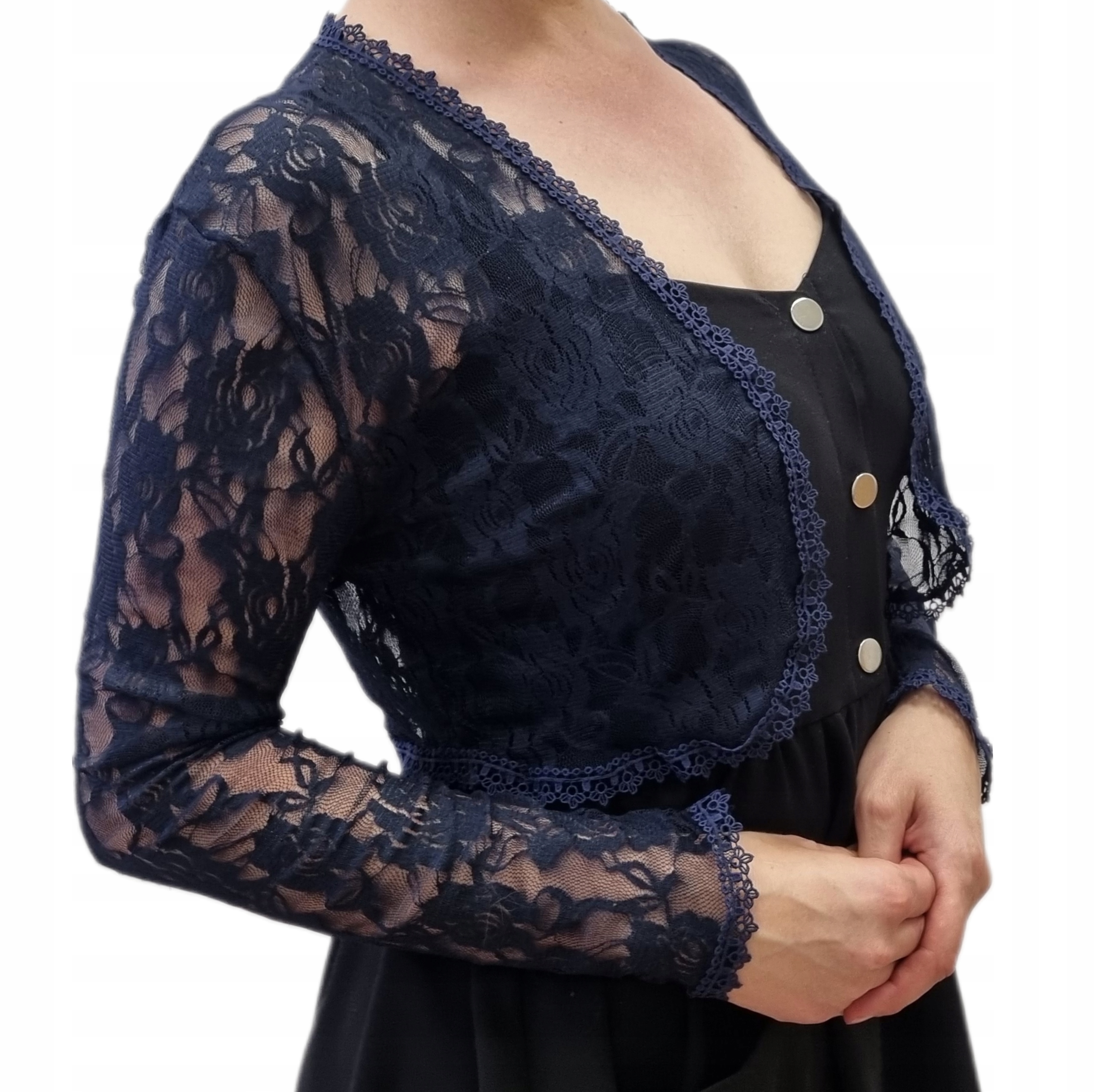 PÓŁOKRĄGŁE BOLERKO NARZUTKA KORONKA WESELE 42/44 Materiał dominujący elastan