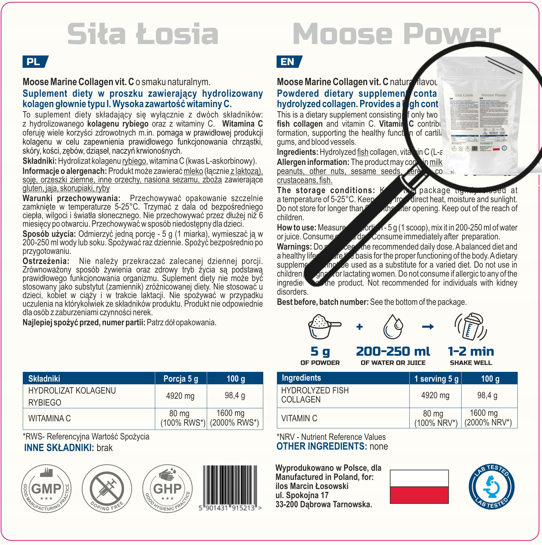 KOLAGEN RYBI WŁOSY SKÓRA PAZNOKCIE ilos PURE WITAMINA C 1000g 1kg NATURALNY Wyrób medyczny nie