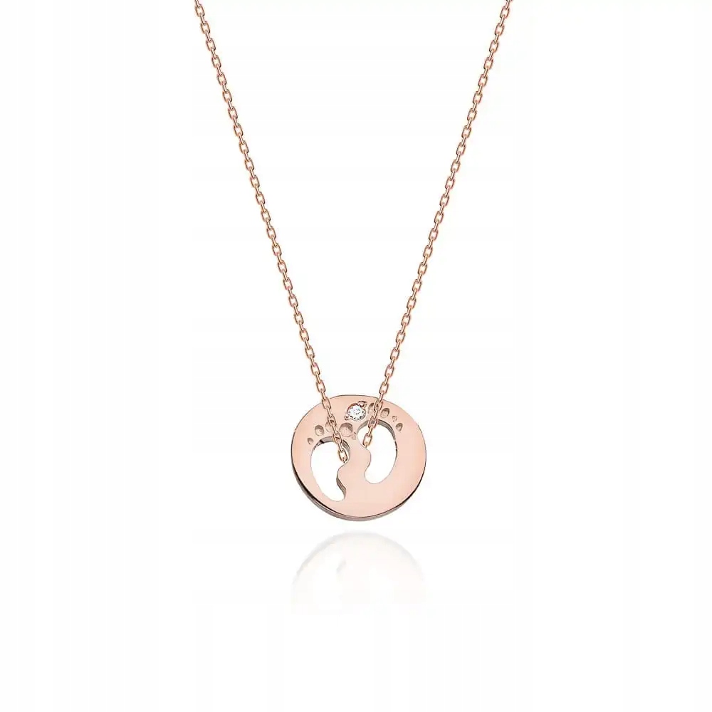 Náhrdelník růžové zlato ryzosti 585, kroužek s nožičkami, briliantový certifikát