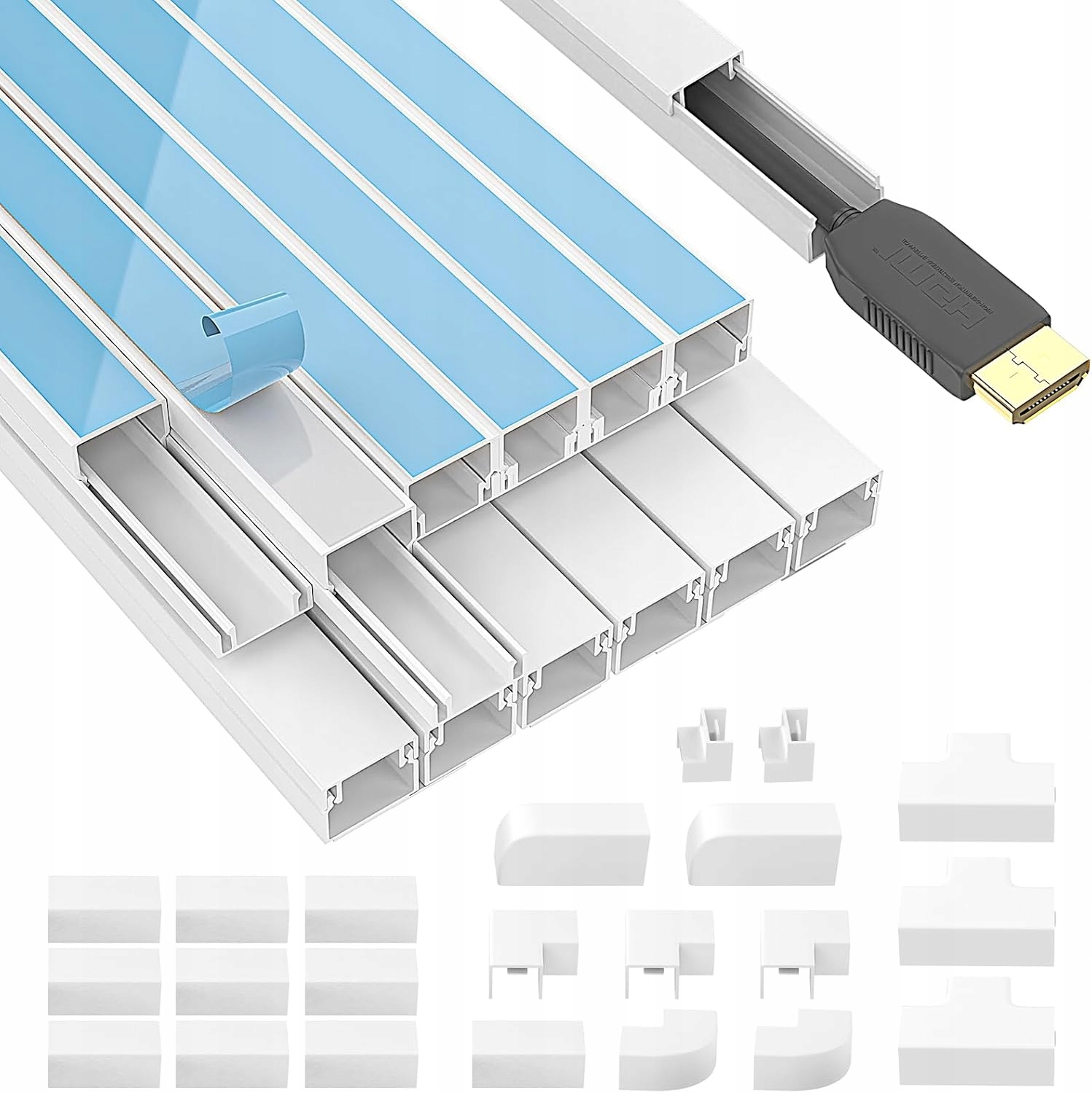 Bílý kabelový kanál, mini kabelové kanály 480 cm-12 kusů x délka 40 cm