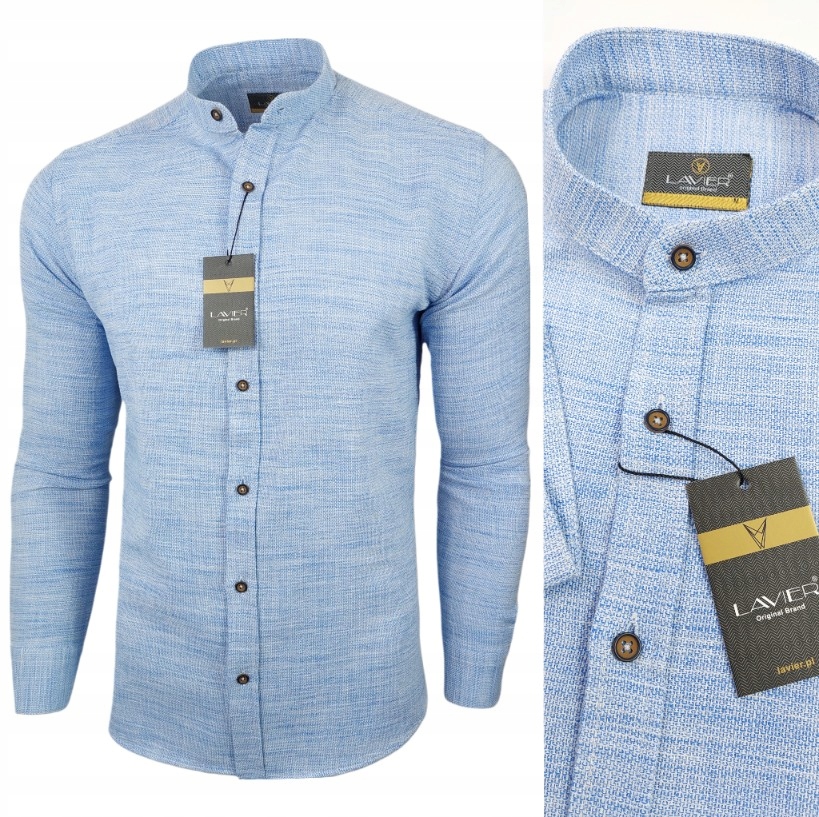 Pánská košile se stojáčkem Lavier 100% Bavlna – prodyšná Slim Modrá vel. S