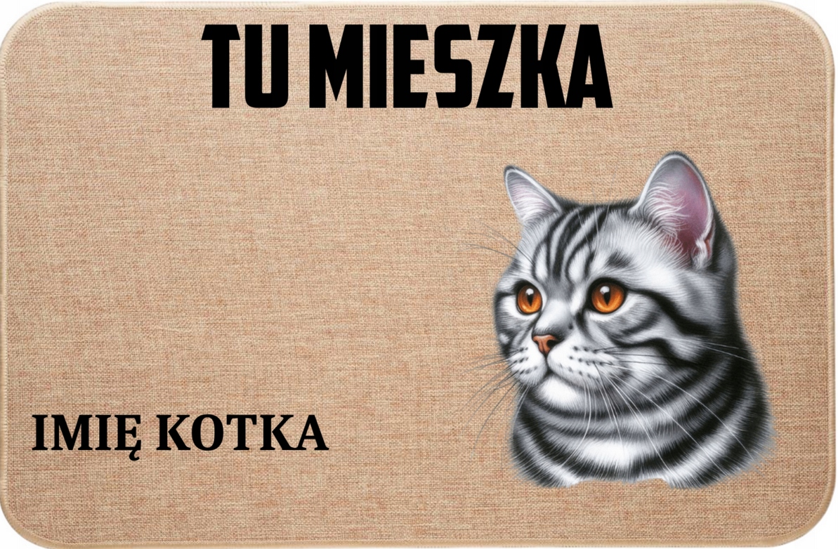 Lněná Vstupní Rohožka Zde Bydlí Jméno Kočičky Šedá Kočička