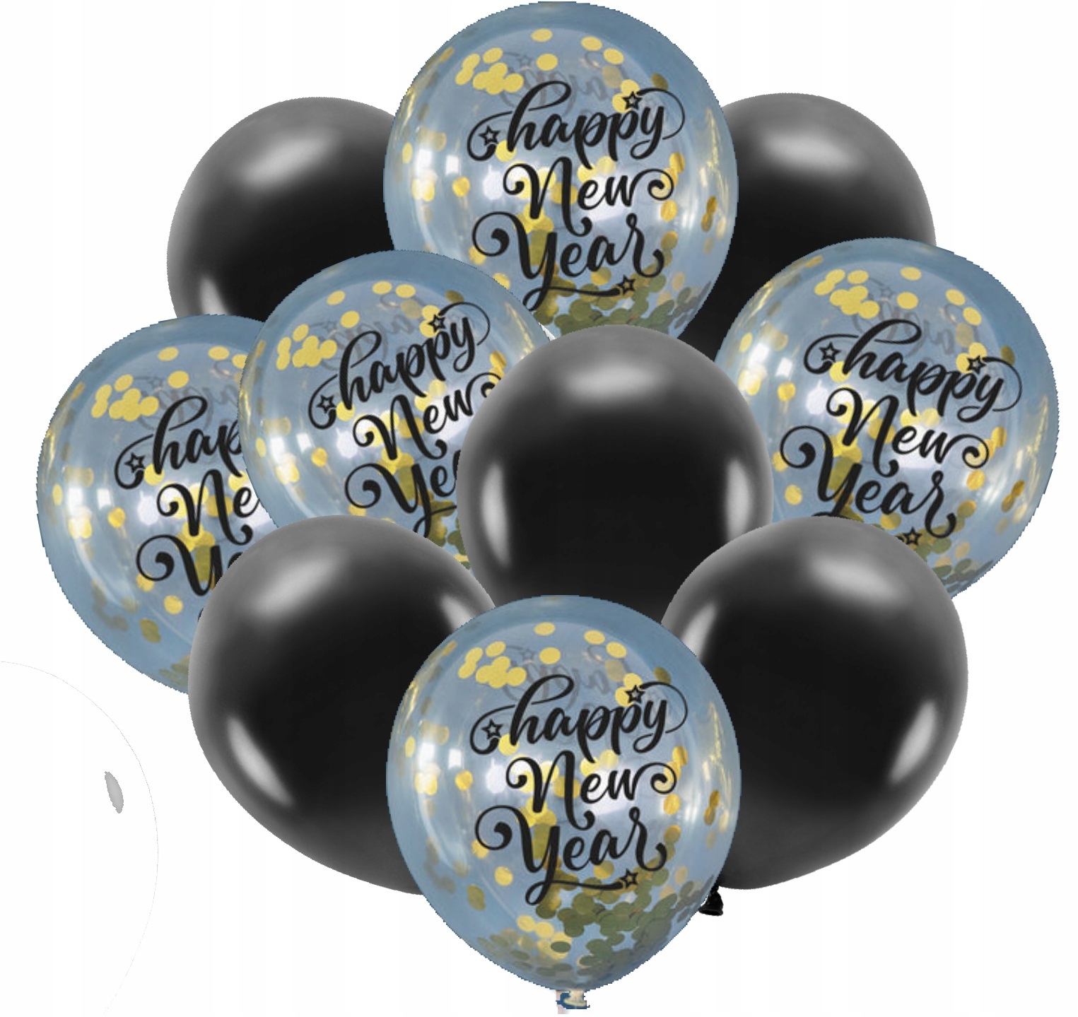 

Balony czarne złote z konfetti na Sylwestra 10szt