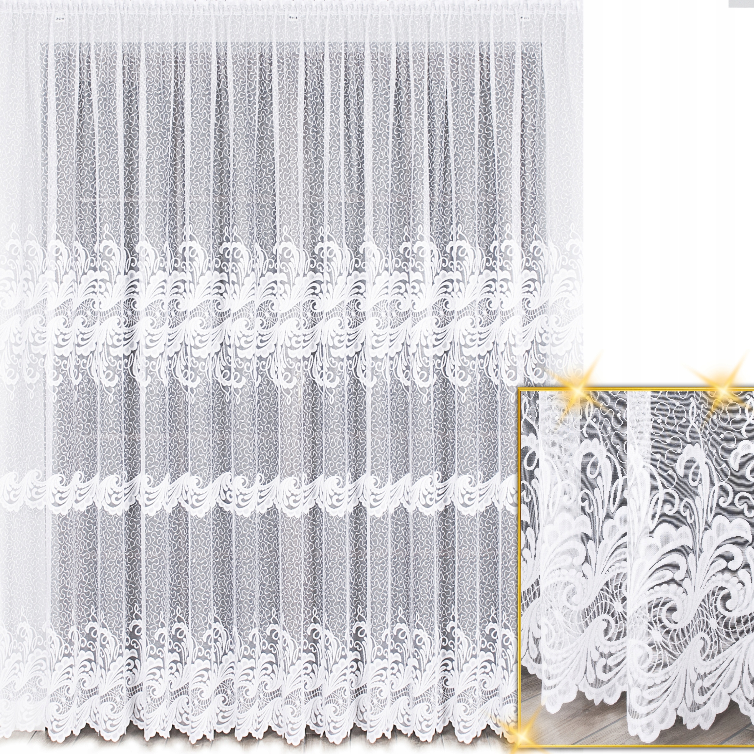 Hotová Záclona Bílá Žakárová Na Pásku Bez Žehlení 550x240 do Obývacího Pokoje