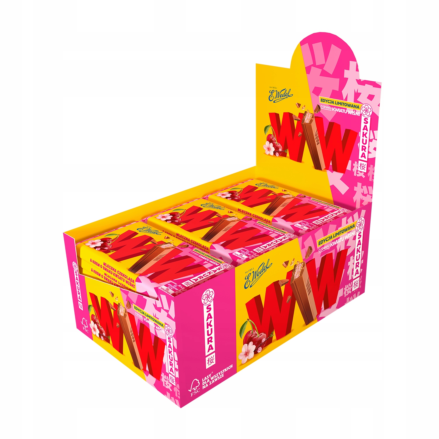 24 x Wafelki Ww E.Wedel Sakura Kwiat Wiśni w czek. mlecznej baton 47 g