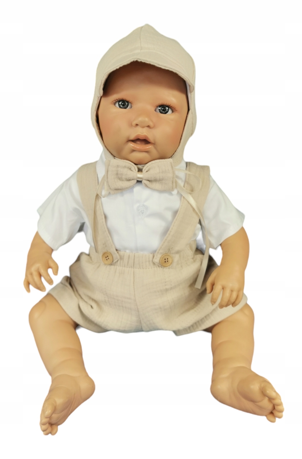 Ubranko do chrztu Muślinowe komplet spodenki Beżowe Lato 68