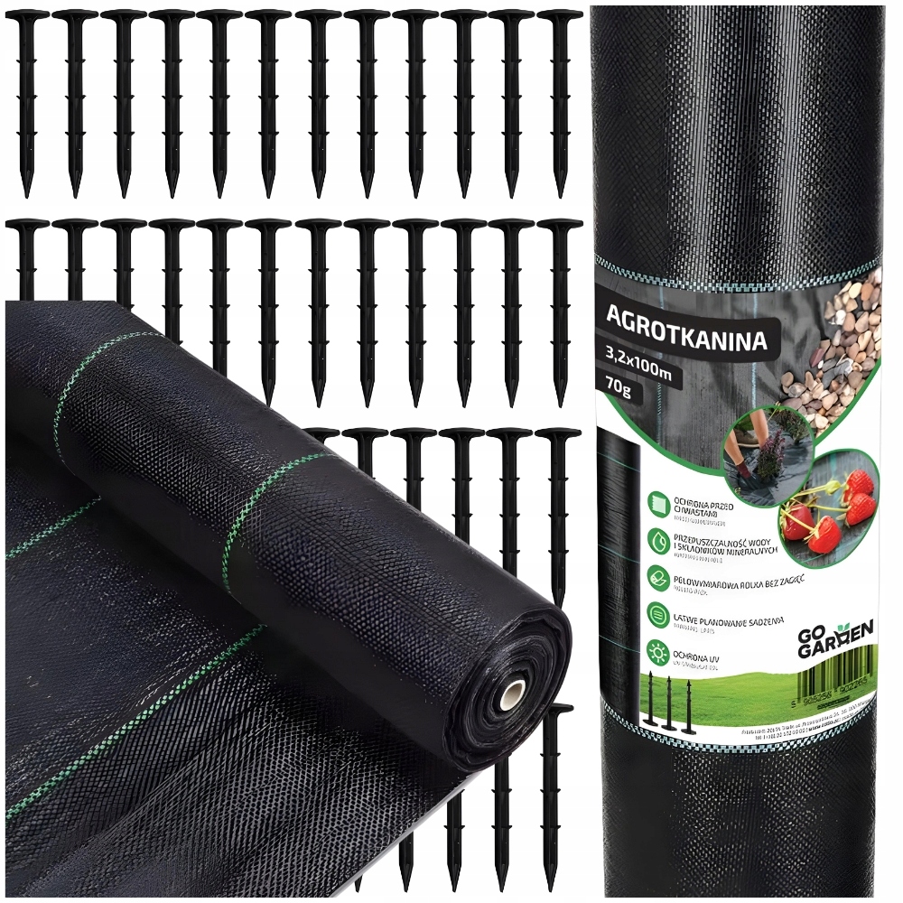 Agrotkanina agrowłóknina czarna na chwasty ściółkująca 3,2x100m 70g kołki