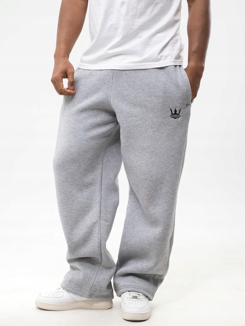 Široké pánské teplákové kalhoty Baggy Šedé Jigga Wear s výšivkou Korona L