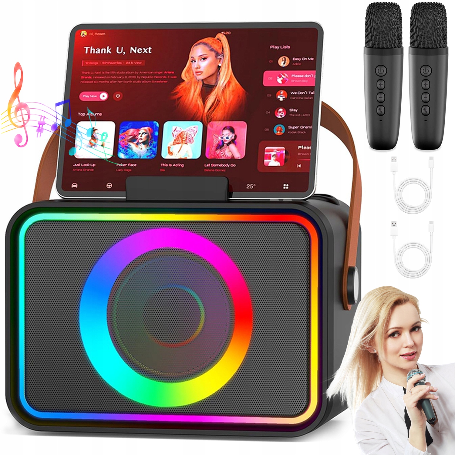Bluetooth Karaoke Reproduktor Se 2 Bezdrátovými Mikrofony, Barevný Led