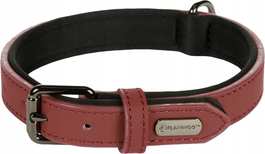 Levně Flamingo Binti Kožený obojek s neoprenem Červená S/m