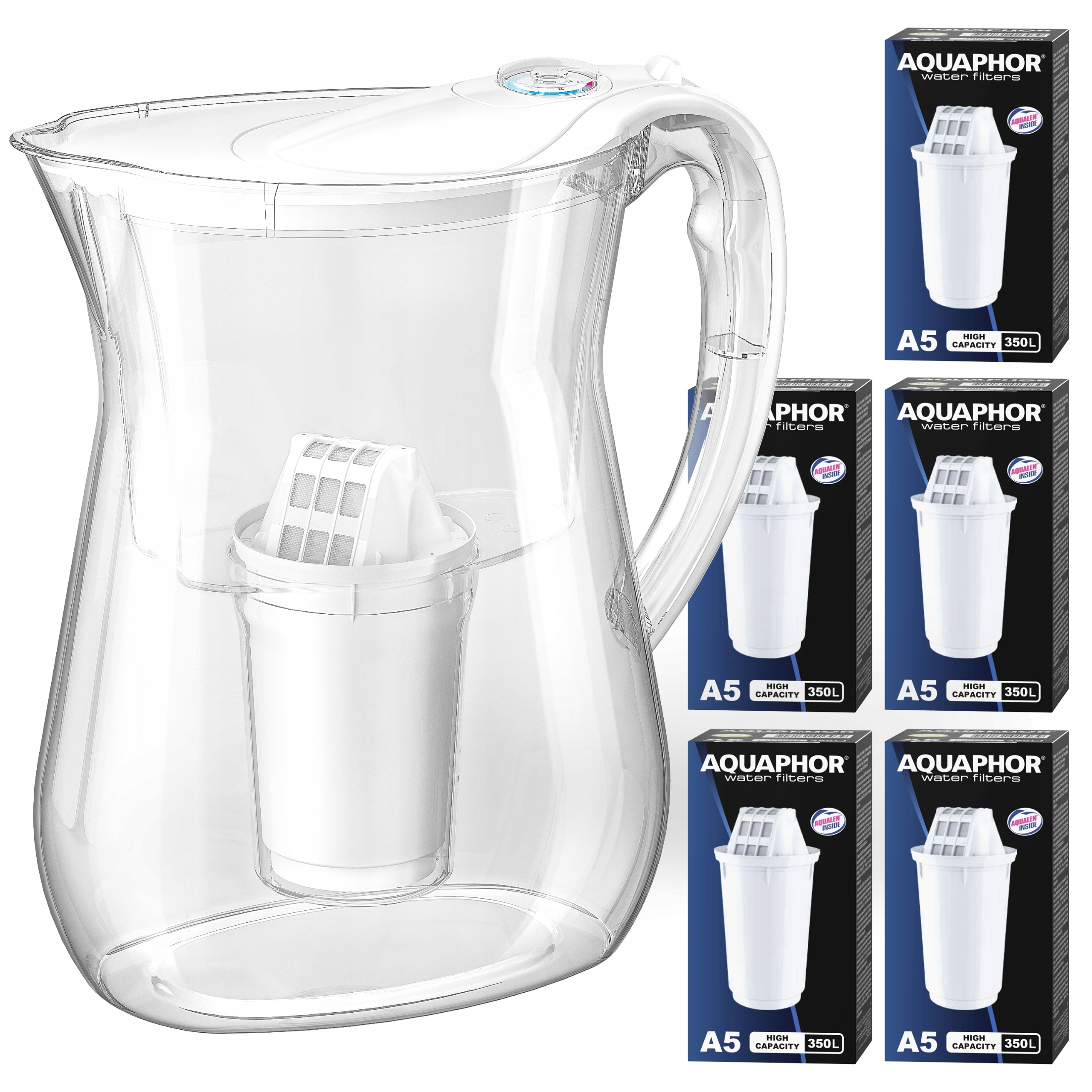 Filtrační konvice na vodu Aquaphor Lyon Bílá 3.8 l, 5 uhlíkových vložek A5