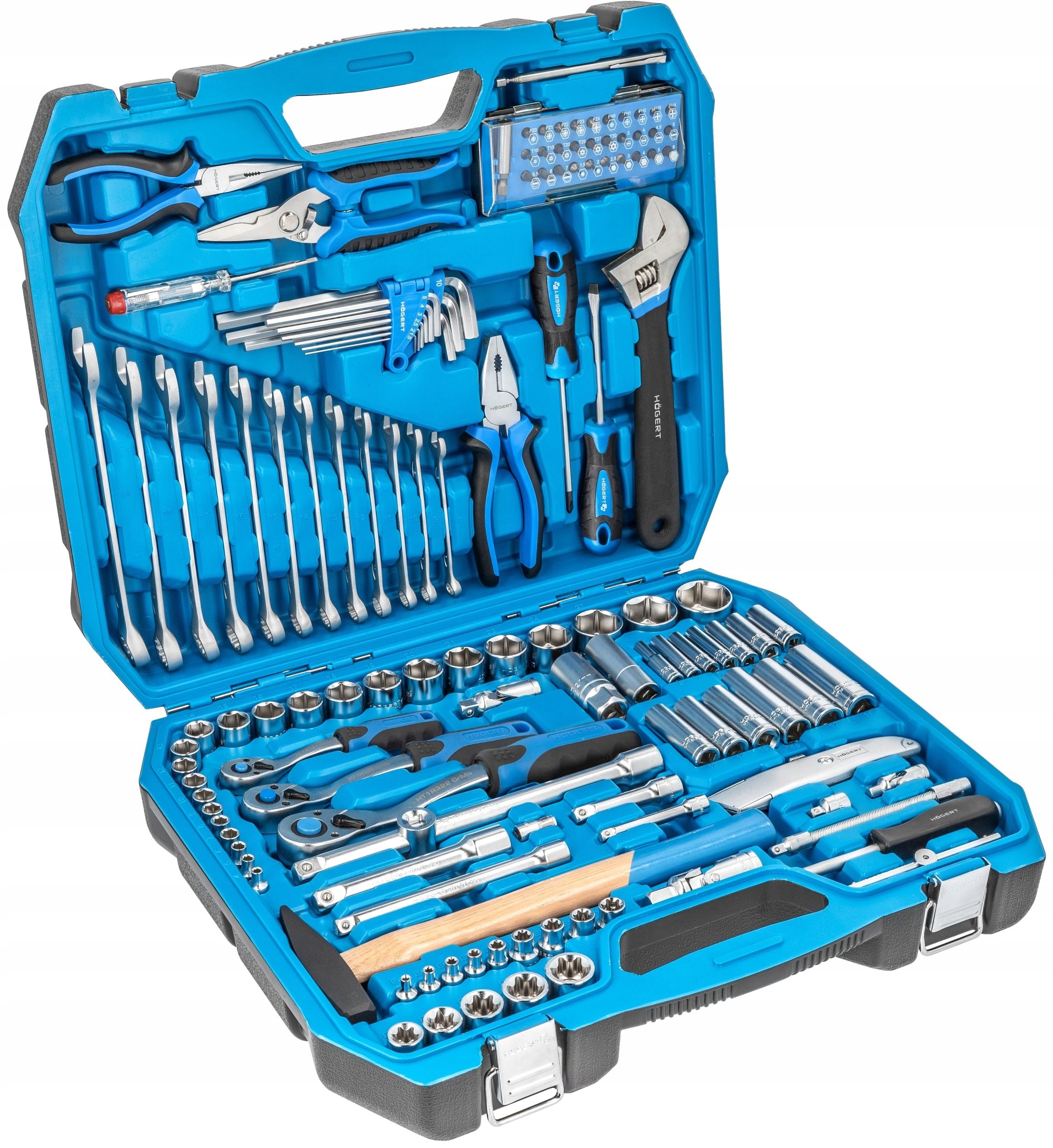 Sada Náradia Hogert 131-dielna Nástrčné Kľúče 1/2" 3/8" 1/4" plochý Torx