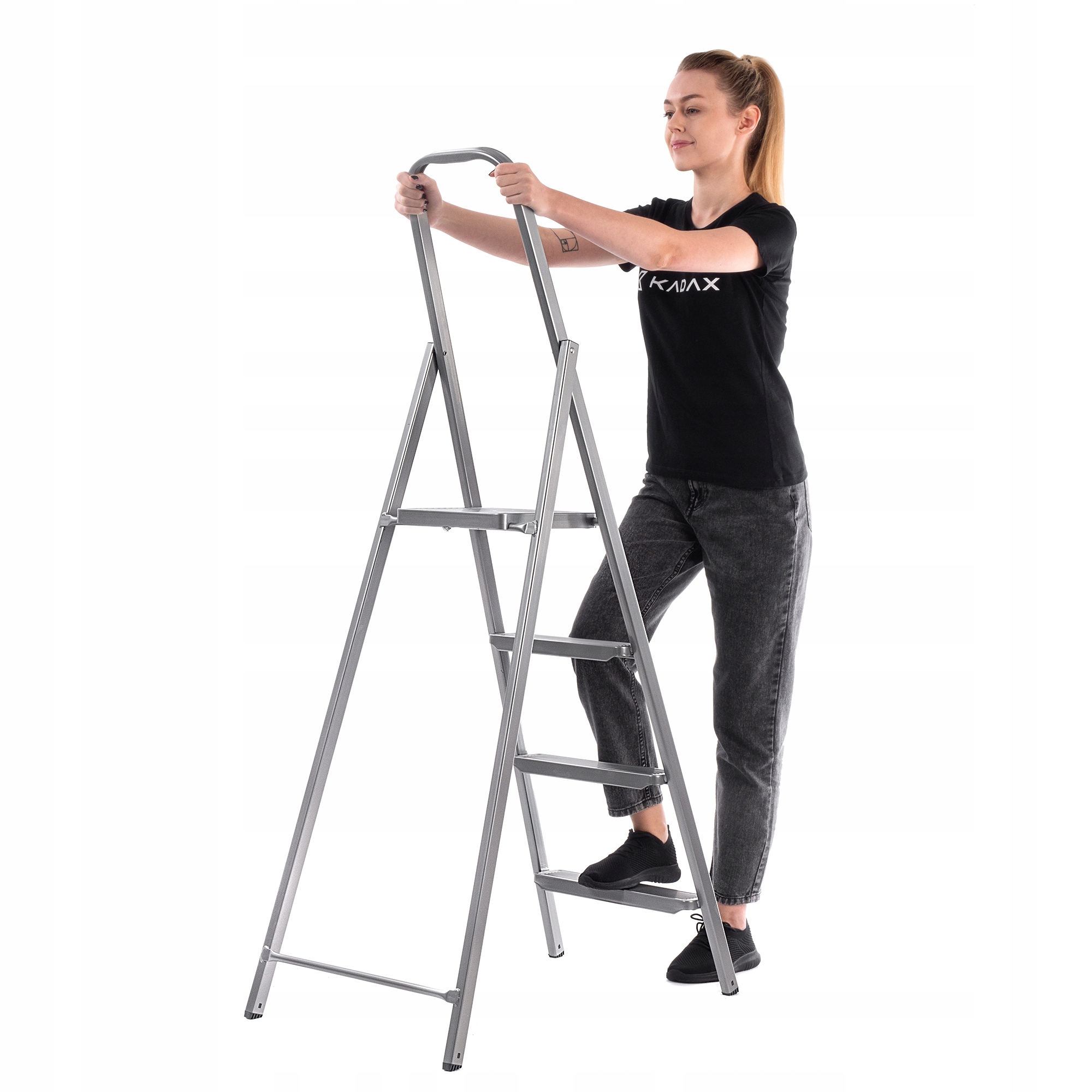 DRABINA STALOWA 4 STOPNIOWA UNIWERSALNA JEDNOSTRONNA SKŁADANA DOMOWA Marka Kadax