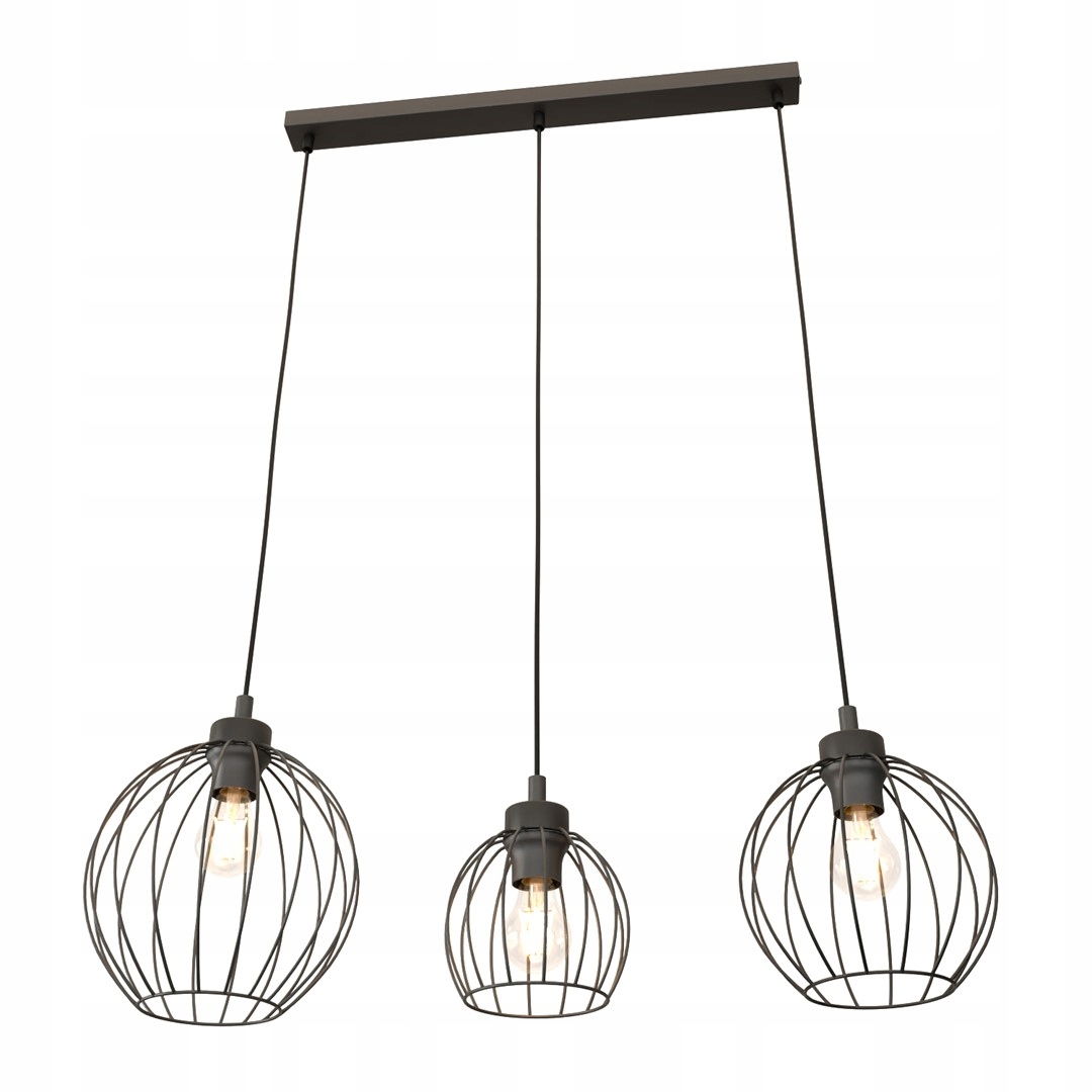 Trojitá závesná lampa loftová čierna 3 drôtené gule s lištou 77 cm Emibig