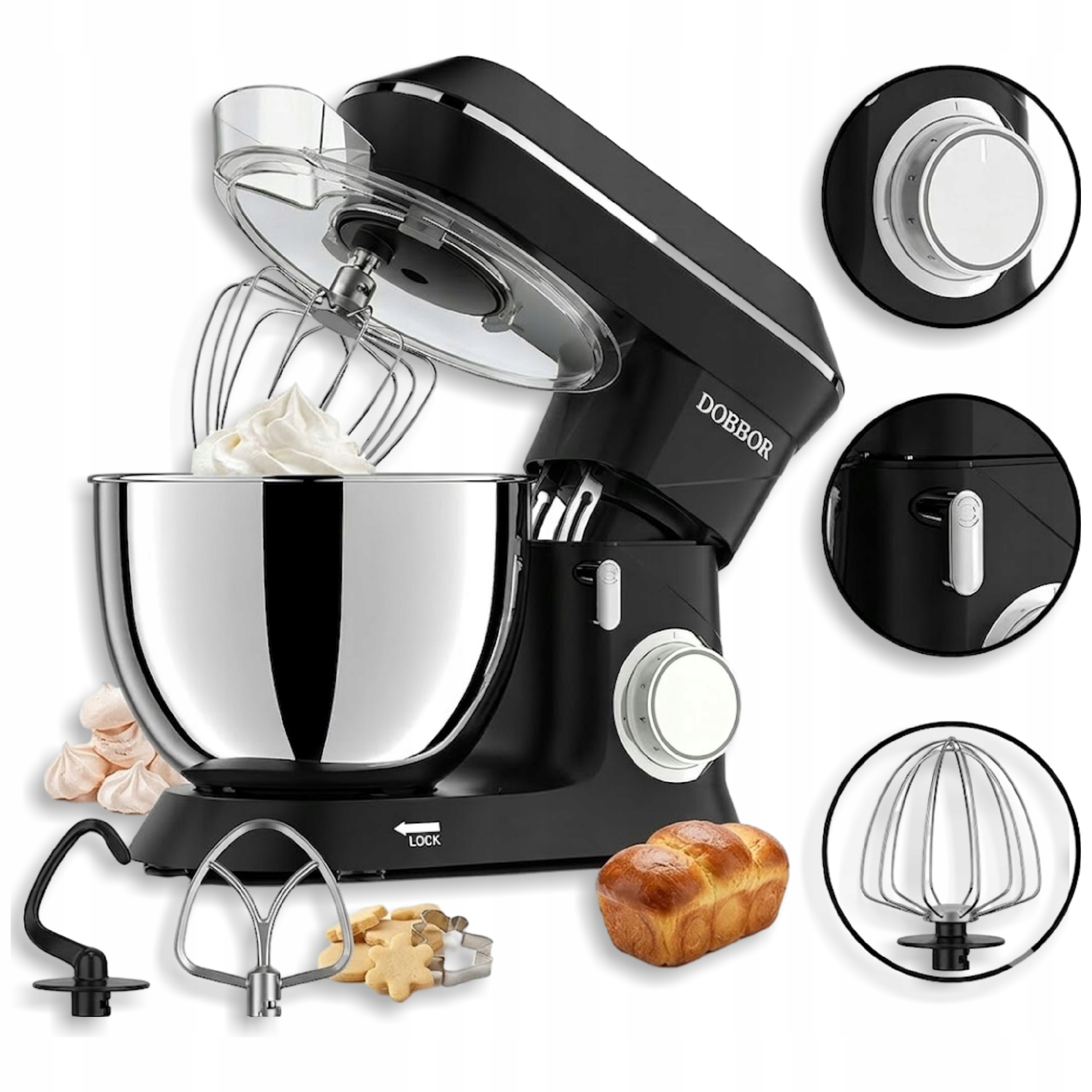 Planetární mixér 1500W 9,5L 7 rychlostních stupňů nerezová mísa, černá barva