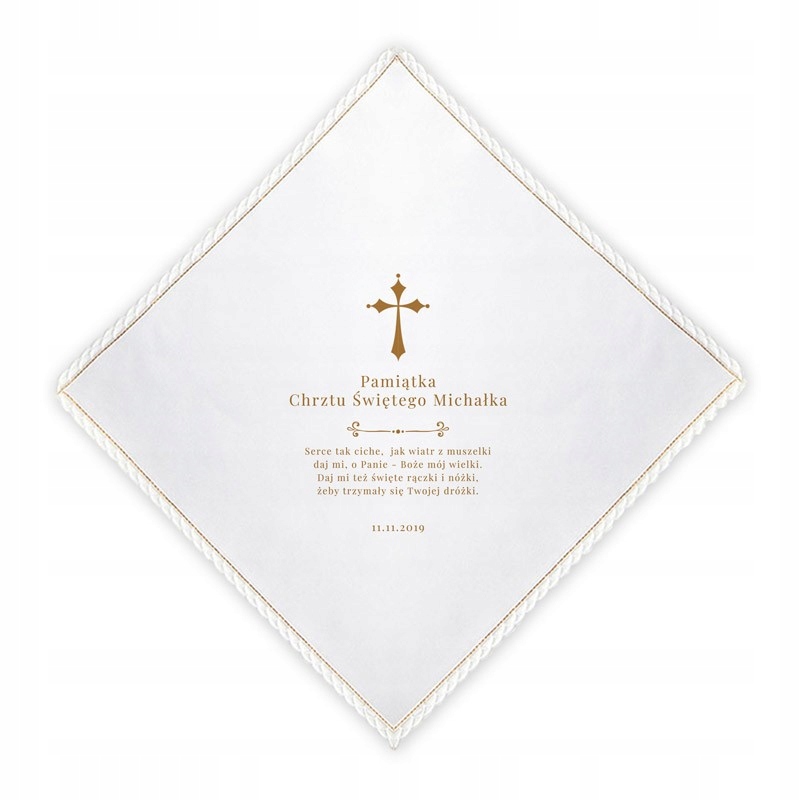 

Chusteczka do Chrztu z imieniem i datą Złota